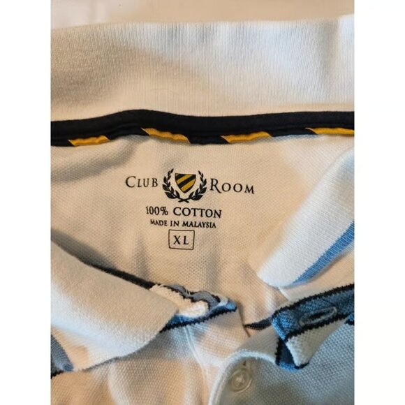 Club Room Polo Shirt XL Blue/White Stripe Button Neck Short Sleeve Preppy Golf - Picture 3 of 3